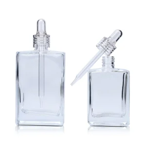 15ml 30ml 50ml 100ml Empty Clear Flat Square Rectangle Cosmetic Glass Perfume Dropper Oil Serum Bottle