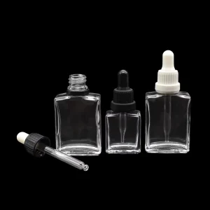 15ml 30ml Clear Rectangular Glass Dropper Bottle for Essential Oil Lotion Skin Care Cosmetics Packaging