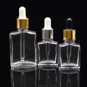 15ml 30ml Rectangular Cosmetic Packaging Dropper Bottles 1oz Transparent Glass Essential Oil Perfume Bottle