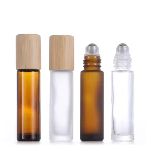 15ml Amber Glass Roll on Bottle With Bamboo Lid Empty Travel Skin Care Serum Essential Oil Roller Bottle Balm Perfume Roll on
