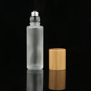15ml Frosted Glass Bottle with Bamboo Cap Aluminum Base Steel Ball