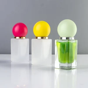 15ml Frosted Transparent Cute Glass Perfume Bottles with Colorful Ball ABS Cap Ideal for Mini Fragrances