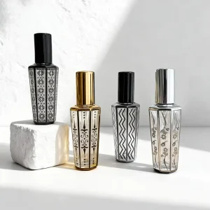 15ml Hexagon Printed Glass Perfume Refill Spray Bottle Gold Black Pattern Portable Travel Atomizer