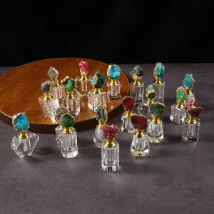 1ML 2ML 10ml Crystal Crafts Natural Crystal Raw Stone Perfume Bottle Gemstone Cap Glass Drip Rod Home