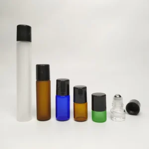 1ml 2ml 3ml 4ml 5ml 10ml Clear Amber Cobalt Blue Frosted Black Glass Bottle with Steel Roller and Plastic Cap