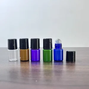 1ml 2ml 3ml 5ml 10ml Purple Green Clear Amber Blue Color Glass Roll On Bottle With Steel Roller and Plastic Black Cap