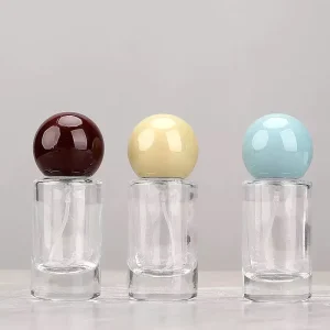 20ml Luxury Flat Shoulder Fine Mist Glass Spray Round Cap Empty Cylinder Screw Neck Refillable Glass Perfume Bottle