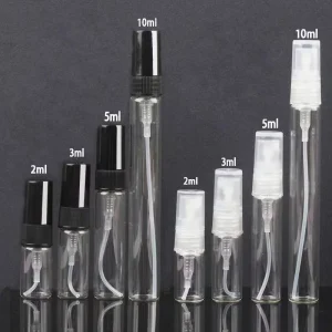 2ml 3ml 5ml 10ml Glass Perfume Sample Spray Tubular Glass Decant Bottles Travel Size Refillable Vials with Screw Caps