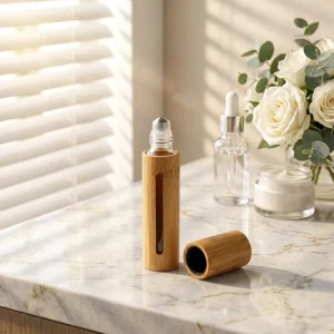 3/5/10ml Bamboo Essential Oil Roller Bottle Empty Glass Inner Bottles Perfume Roll on Packaging