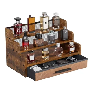 3 Tier Retro Wooden Perfume Organizer Stand for Men’s Cologne Elegant Display Riser with Painted Technique