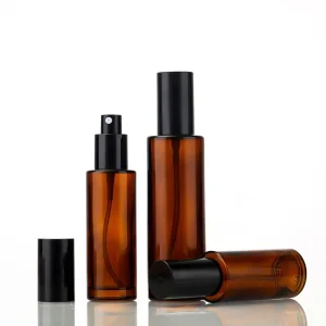 3.4oz 100ml Thick Atomizer Empty Amber Glass Mist Perfume Bottles Aluminum Black Dropper Cap Screen Printed Frosted Aromatherapy