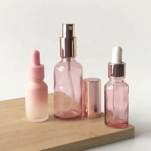 30 50 100 ml Pink Glass Spray Bottle Refillable Fine Mist Atomizer Perfume Essential Oil Dropper Bottle with Rose Gold Cap