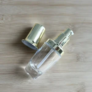 30 ml Clear Glass Serum Lotion Pump Dispenser Bottle with Gold Treatment Pump Bottle for Foundation Moisturizer Essential Oil