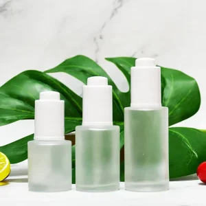 30ml 1oz Frosted Glass Push Button Dropper Bottle with Screen Printing for Face Cream & Skin Care