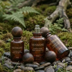 30ml 50ml 100ml Amber Cylinder Glass Perfume Bottle with Wooden Cap Natural Fragrance Packaging