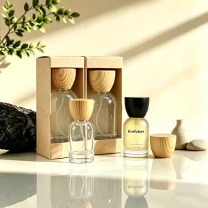 30ml 50ml 100ml Clear Glass Perfume Bottles Set Multi Size Spray Bottles with Wood Cap for Cosmetic Brand