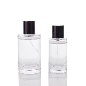30ml 50ml 100ml Crimp Glass Spray Bottle with Black Sprayer Cap Clear Round Cylinder Thick Bottom Perfume Bottle