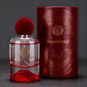 30ml 50ml 100ml Cylindrical Red Base Perfume Bottle with Spherical Cap