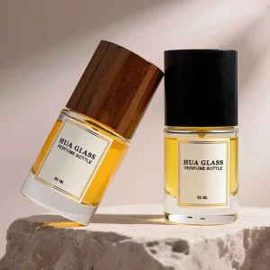 30ml 50ml 100ml Cylindrical Transparent Empty Perfume Bottle Artistic Wooden Brown Black Cap Glass Bottle with Gift Packing Box