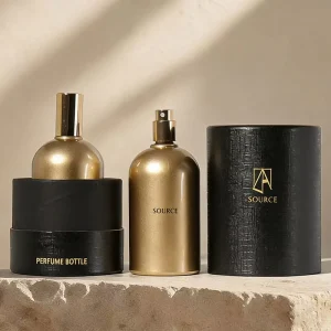 30ml 50ml 100ml Empty Screw Mouth Refillable Spray Bottles Golden Round Custom Luxury Perfume Bottle with Box Packaging