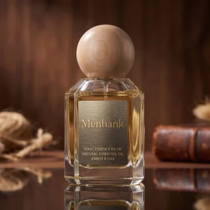 30ml 50ml 100ml Luxury Classical Square Perfume Glass Bottle Heavy Base Wooden Sphere Conical Cap Beveled Edges Sloped Shoulder