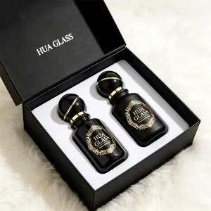30ml 50ml 100ml Matte and Glossy Black Empty Glass Perfume Bottle Unique Round Cap Custom Label with Packaging Box