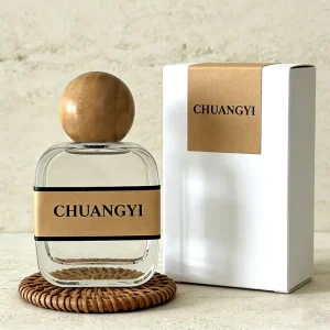 30ml 50ml 100ml Minimalist Clear Perfume Bottle with Natural Wooden Ball Cap Empty Fragrance Vial with Box and Label