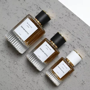 30ml 50ml 100ml Vertical Stripe Elegant Empty Perfume Glass Bottle With Sprayer and Lid