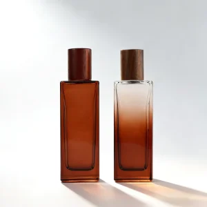30ml 50ml Amber Transparent Rectangular Glass Perfume Bottle Crimp Top with Spherical Lid Empty Cosmetic Packaging