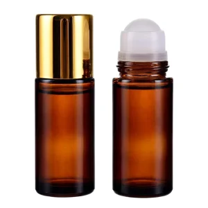 30ml 50ml Big Roll on Amber Roller Bottles Gold or Black PP Cap Essential Oil with Steel or Glass Roller Perfume