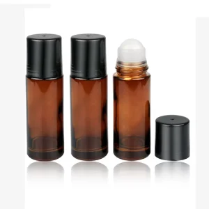 30ml 50ml Empty Round Refillable Amber Glass Roll On Deodorant Bottles for Essential Oils Perfume
