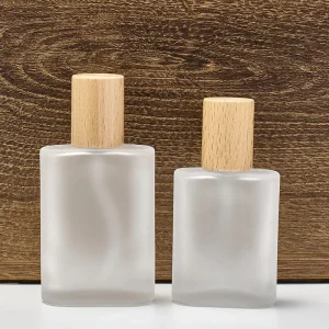 30ml 50ml Frosted Travel Empty Perfume Dispenser Glass Bottle with Wooden Cover Pump Sprayer