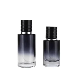 30ml 50ml Gradient Black Cylinder Glass Perfume Bottles Flat Empty Refillable Spray Bottles Pump Sprayer Cap Screen Printing