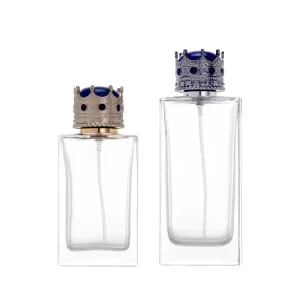 30ml 50ml Perfume Glass Bottle Flat Square Spray Transparent Empty Bottle Screw Neck Crown Cap
