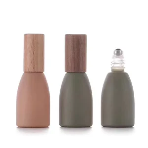 30ml Frosted Glass Roll on Bottle with Wooden Cap Refillable Essential Oil Eye Serum Cosmetic Packaging