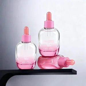 30ml Pink Square Heavy Glass Perfume Oil Bottle Serum Square Bottle with Glass Pump Dropper