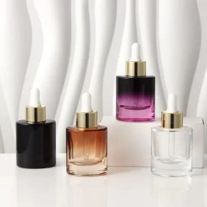 30ml Round Shape Glass Serum Bottle with Screw Cap Dropper for Cosmetic Essential Oil 1oz