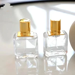 30ml Square Silk Screen Printed Transparent Gold Cap Glass Pump Sprayer Perfume Bottle Reed Diffuser Travel Unisex