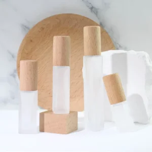 3ml 15ml Simple Style Essential Oil Roll on Bottle Square Cylindrical Steel Roll Ball Perfume Bottle With Beech Wooden Lid