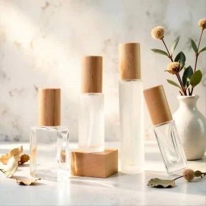 3ml 5ml 10ml 15ml Roll On Glass Perfume Bottle for Skincare and Cosmetics with Wooden Cap and Screw Seal for Essential Oil Roller