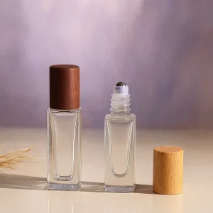 3ml 5ml 10ml 15ml Square Essential Oil Glass Roll on Bottle Perfume Glass Roller Bottle With Bamboo Cap In Stock