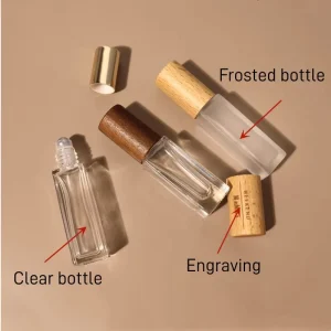 3ml 5ml 10ml 20ml Glass Steel Rollerball Perfume Oil Bottle with Wood Cap Refillable Essential Oil Container for Travel