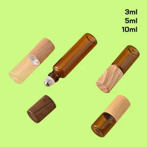 3ml 5ml 10ml Amber Brown Clear Glass Roll-On Bottle Wooden Lid Essential Oil Roller Bottle with Wood Cap for Perfume