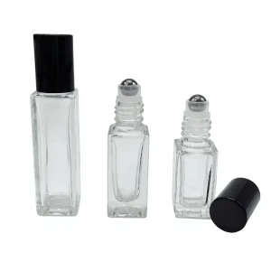 3ml 5ml 8ml 10ml Square Glass Roll on Bottle with Black Cap Skin Care Serum Packaging