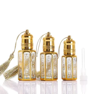 3ml 6ml 10ml 12ml Gold Octagon Arabian Attar Oud Oil Perfume Roller Bottle Empty Octagonal Arabic Glass Roll on Bottles Sample