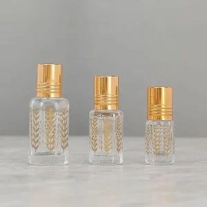 3ml 6ml 12ml Empty Golden Octagonal Essential Oil Roller Bottle Cosmetic Leaf pattern Glass Roll on Perfume Bottle