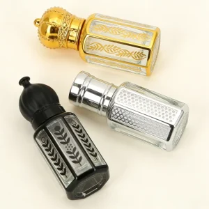3ml 6ml 12ml OUD Attar Octagonal Electroplating Golden Deodorant Empty Aromatherapy Glass Roll On Bottles Container Manufacturer