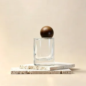 40ml Unique Wavy Glass Cosmetic Bottles Refillable Bottles with Round Wood Cap for Fragrance and Skincare