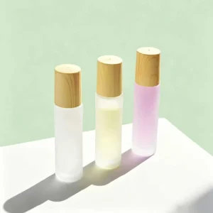 5/10/15ml Frosted Glass Perfume Essential Oil Roll On Bottle with Wood Grain Cap Matte Cosmetic Roller Bottle
