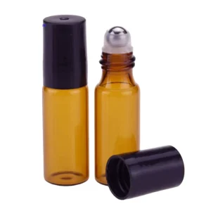 5 10 ml Empty Round clear Glass Roll on Bottle Frosted Black Amber Color Roller Bottle